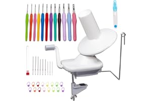 AMZTKDIY Yarn Winder Set with 12 Crochet Hooks | Electric & Manual Ball Winder for Crocheting | Large 10(3.5) oz Capacity, Stepless Speed Control, Low Noise (White-Gray (Manual Capacity 3.5oz))