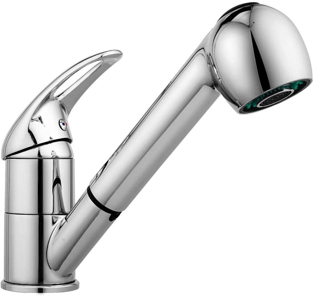 Kitchen Faucet with Pull-Out Hand, Multifunction Single Lever Mixer Tap with 360° Swivel Spout, Adjustable Cold and Hot, Chromed Brass, Silver