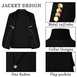 Aowdoy Men's Suits 3 Piece Slim Fit Tuxedo Suit One