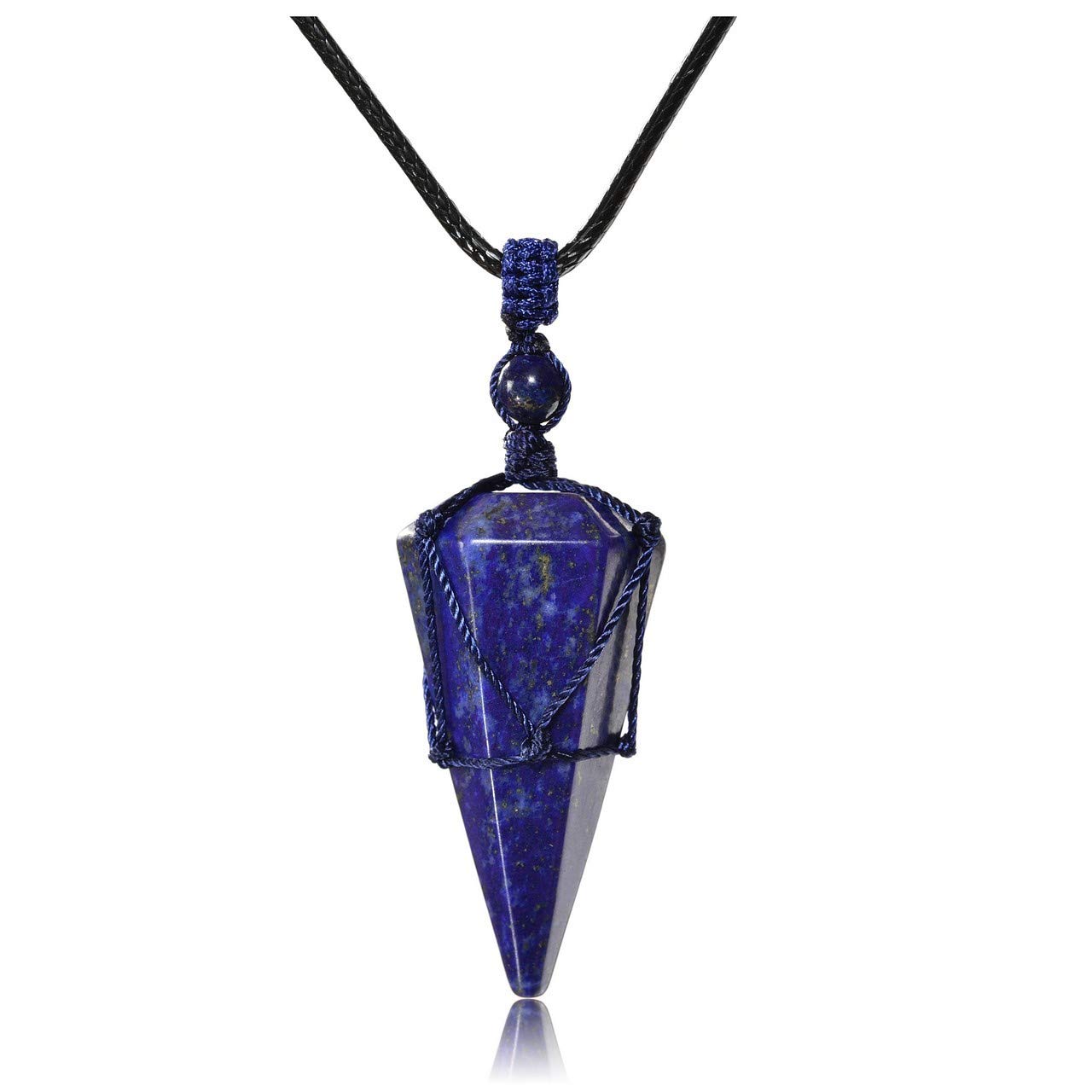JSDDE Healing Crystal Pendant Necklace Hexagonal Stone Pointed Gemstone Necklace with Chain (Dyed Lapis Lazuli)