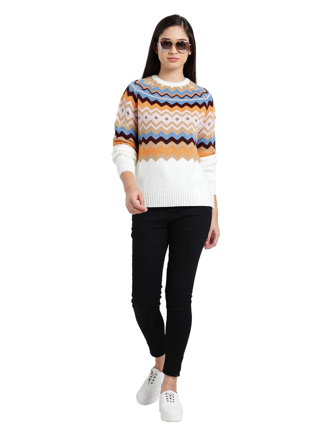 zink london multi-coloured polyester aztec design raglan sweater top for women