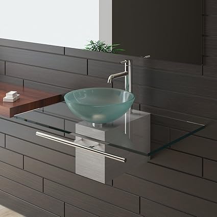 Frosted Glass Wash Bowl O 38 Cm With Clear Glass Countertop And