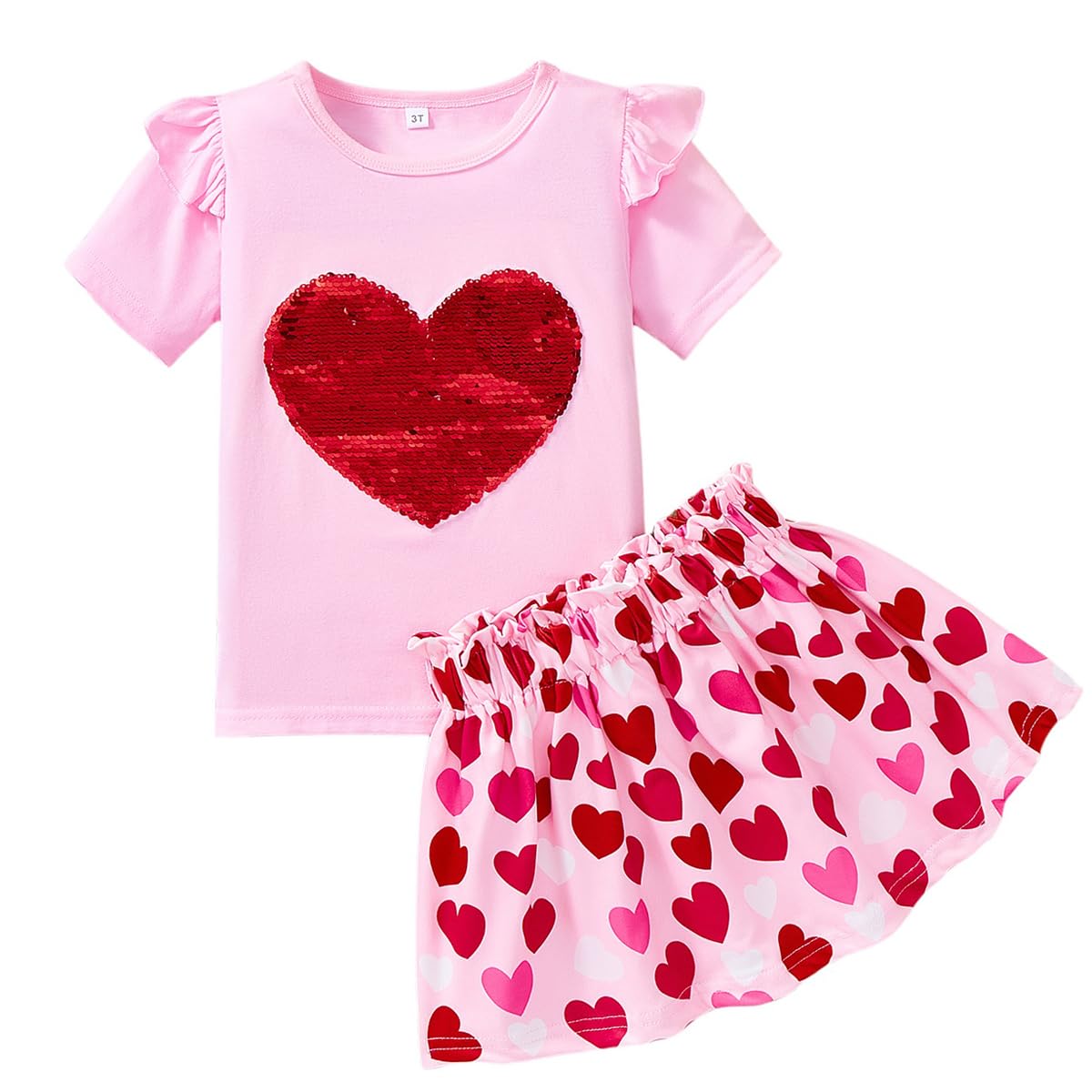 View 1 of **Bottom Only**Akyzic Girls Valentines Day Outfit Toddler Girl Heart Skirt Set Valentines Skirt Outfit 6-7 Years