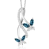 Gem Stone King 1.49 Cttw London Blue Topaz Butterfly Pendant Necklace For Women | 925 Sterling Silver | Marquise Cut | Gemstone Birthstone | With 18 Inch Silver Chain