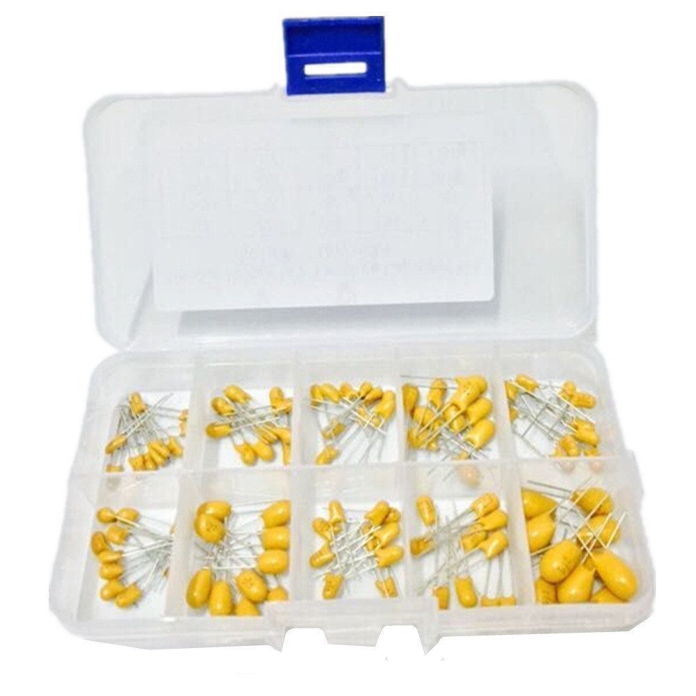 DollaTek 10Values 16V 1uF~100uF Tantalum Capacitor Assorted kit with Plastic Box - 100PCS