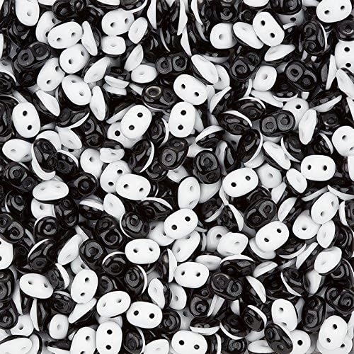 SuperDuo™ Duets™ Czech Glass Beads Black/Opaque White