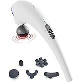 Zyllion Handheld Back and Neck Massager - Cordless Rechargeable Electric Vibrating Deep Tissue Massage with Heat for Athletes, Recovery and Muscle Pain Relief - White (ZMA-27-WT)