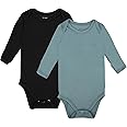 GUISBY Unisex Baby Rayon of Bamboo Snap Bodysuits, Long Sleeve with Mittens Cuffs Bodysuit 2-Packs