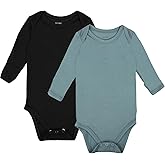 GUISBY Unisex Baby Rayon of Bamboo Snap Bodysuits, Long Sleeve with Mittens Cuffs Bodysuit 2-Packs