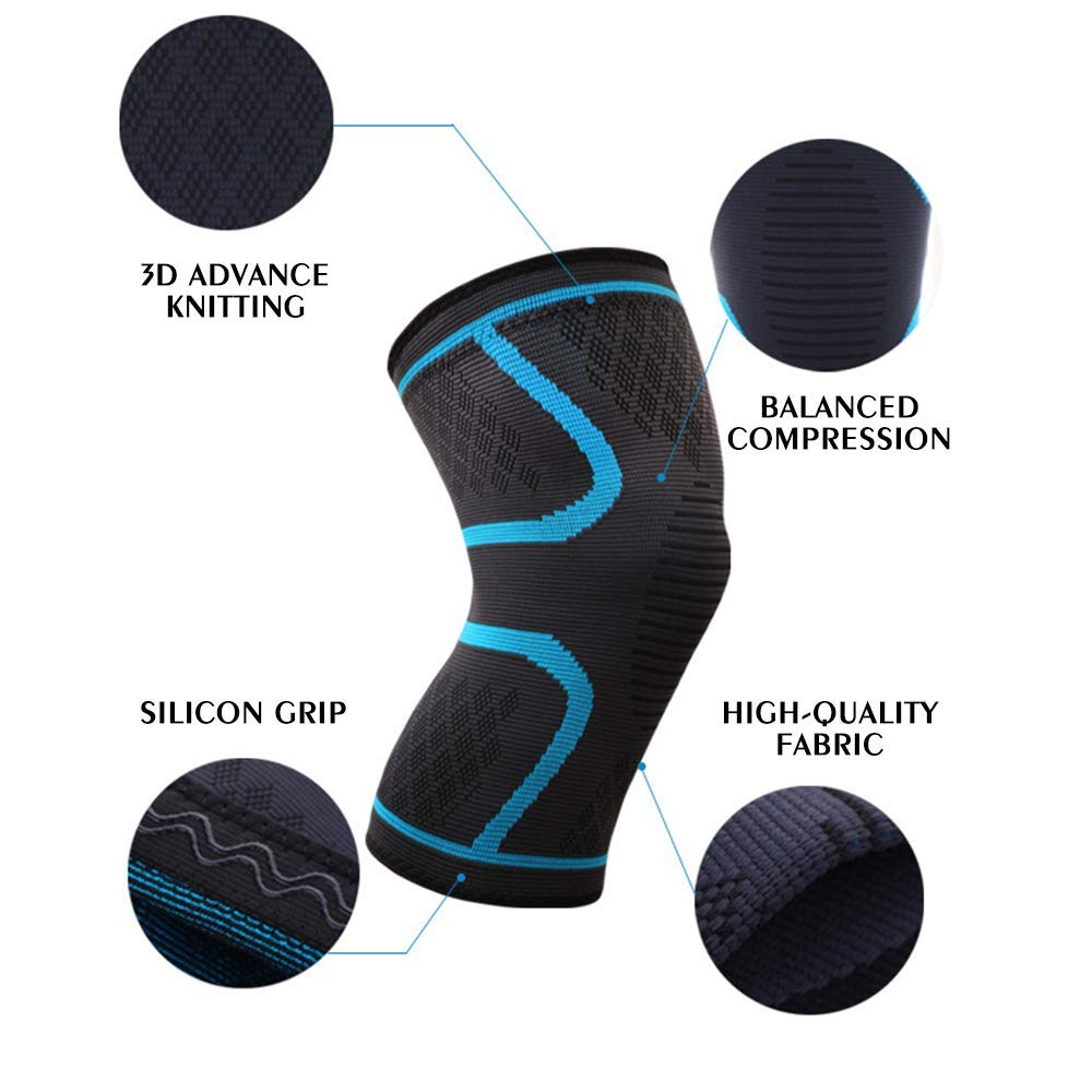 WJASI Knee Support Brace, Anti Slip Super Elastic Breathable Knee Pads Compression Sleeve for Running,Arthritis, ACL, Meniscus Tear, Sports, Joint Pain Relief and Injury Recovery (2 Piece) by WJASI