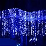 AGPTEK Curtain Icicle Lights, 3M X 3M 8 Modes Blue Fairy String Lights for Christmas Wedding Home Garden Outdoor Window (300 LED)