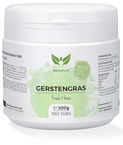 NaturaForte Gerstengras Presslinge aus Gerstengraspulver und Spirulina Alge – Pflanzliche Proteinquelle, Reich an Eisen, Fola