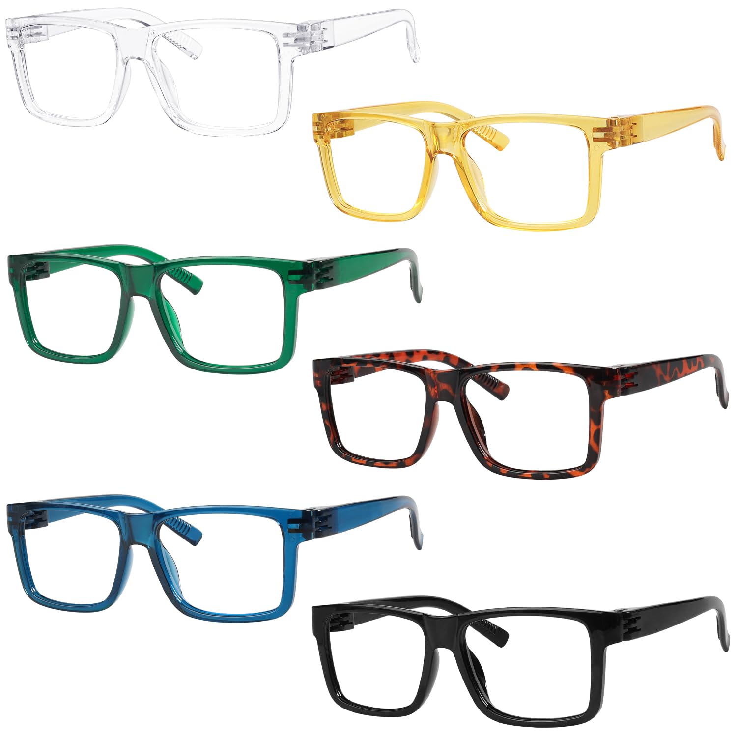 Eyekepper Metalless Reading Glasses with Screwless Spring Hinges 6 Pack Oversize Readers for Men Women +1.25