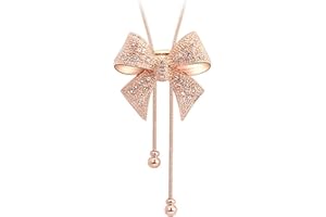 Acefeel Big Bow Tie Ribbon Crystal Pendant Necklace Fashion Jewelry for Girls N152