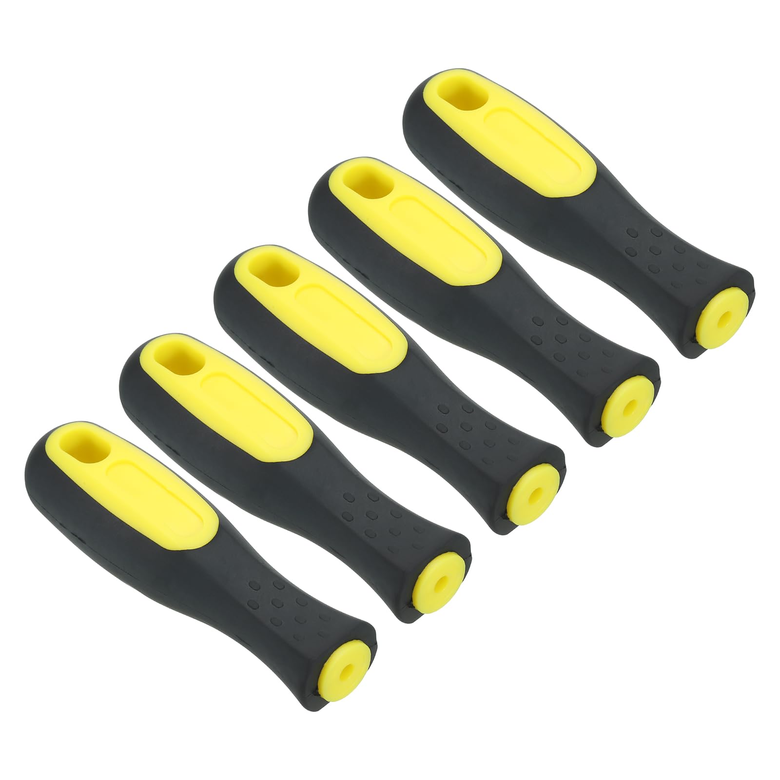 PATIKIL 4.3 Inch Rubber File Handle, 5 Pack File Cutting Tool File Handle Replacement Accessories for 0.18" Diameter File, Black Yellow