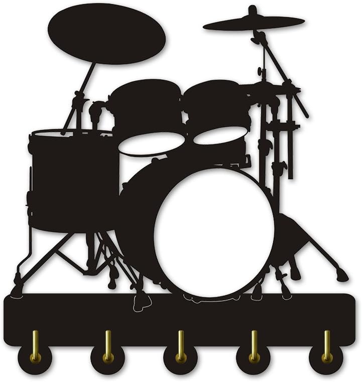Drum Wall Hook Multi-Purpose Wall Hanger Coat Bags Clothes Keys Holder Heavy Duty Brass 5 Hooks Music Instrument Household Decor Hooks Drummer Gift 30cm