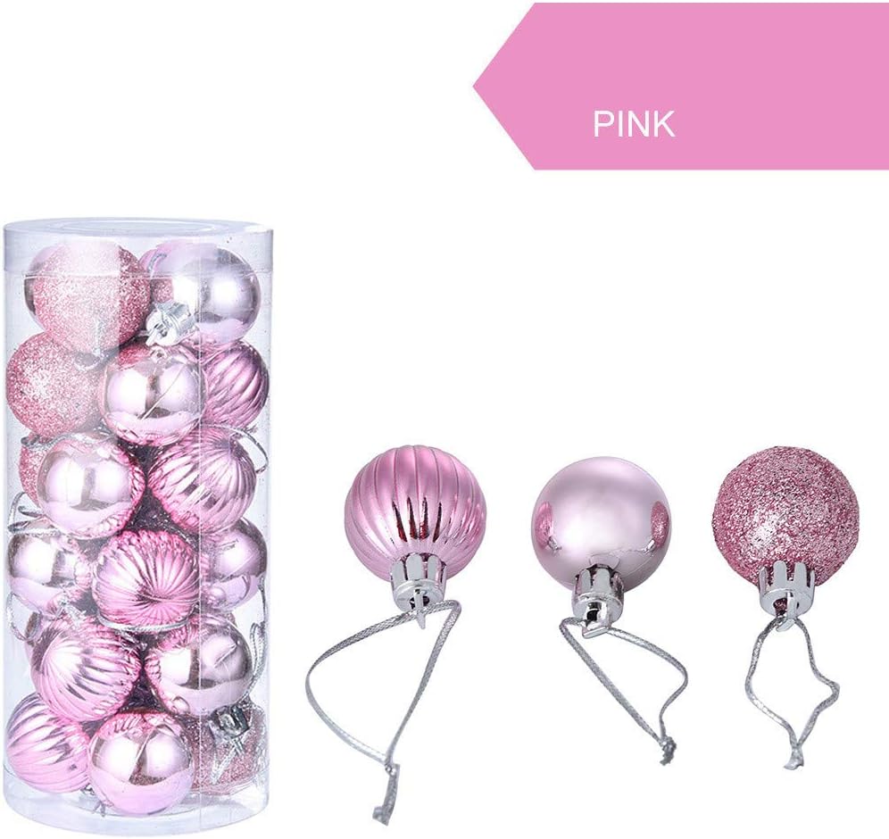 Christmas Balls, 24Pcs(30mm) Xmas Party Tree Ball Ornaments Bauble Hanging Outdoor Home Decor (30mm, Pink 2)