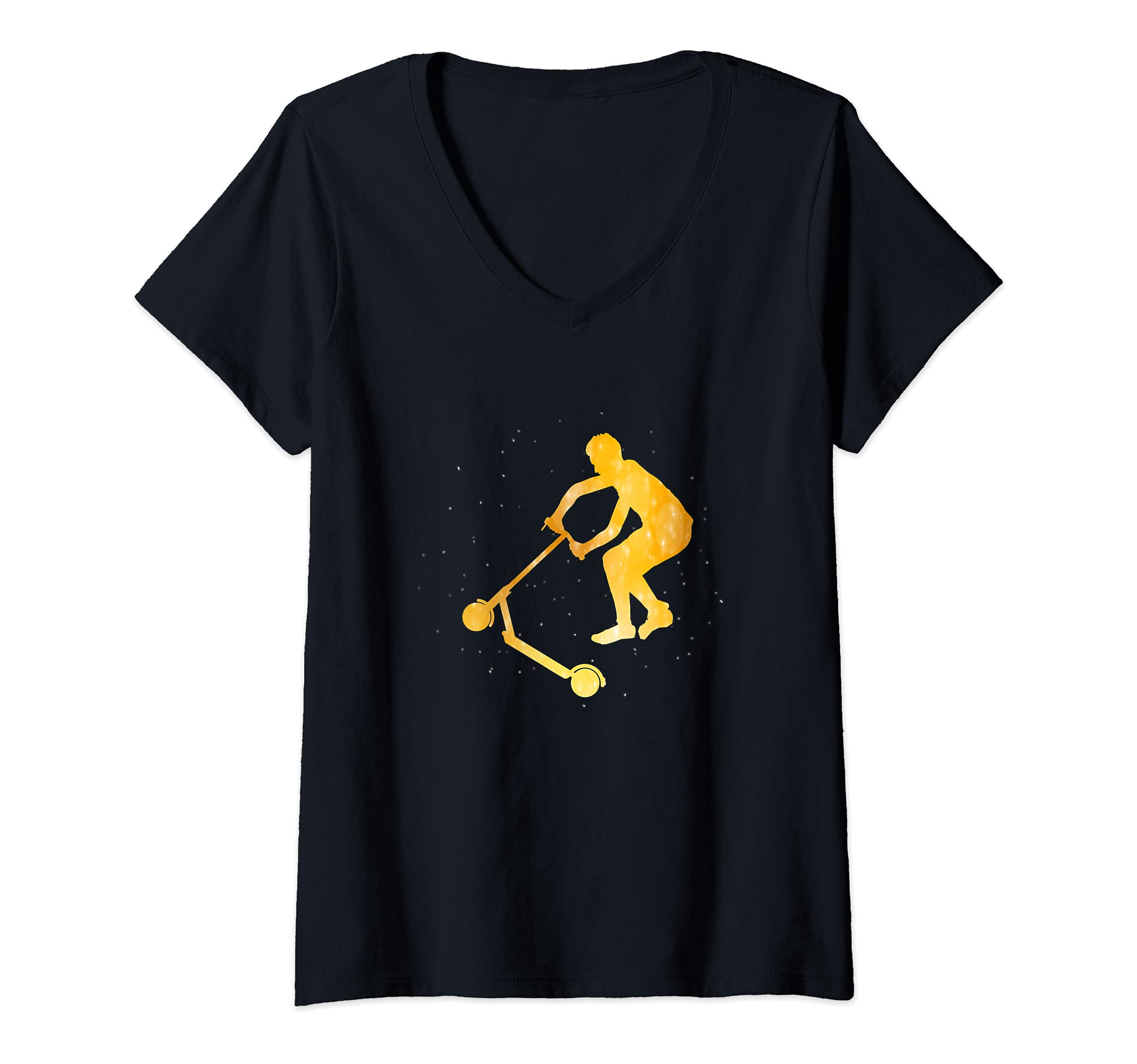 Womens Silhouette Scootering Stunt Scooter Rider Racing Trick Racer V-Neck T-Shirt