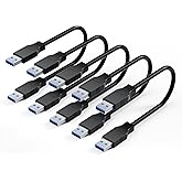 BolAAzuL Paquete de 5 cables de extensión USB 3.0 tipo A macho a macho de 1.3 pies, cables de extensión USB 3.0 cortos bidire