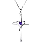 AmorAime 925 Sterling Silver Cross Necklace for Women Men 14K Gold Plated 5A CZ Birthstone Necklaces for Holiday