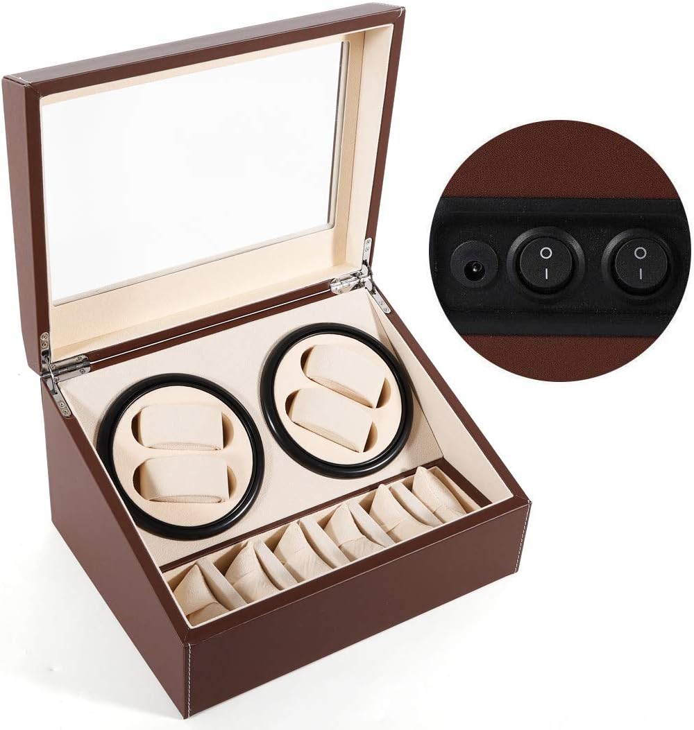 SHZICMY Automatic Watch Winder Display Box, 4+6 Leather Rotating Display Box Luxury Storage Case (USA Stock) (Brown): Home & Kitchen