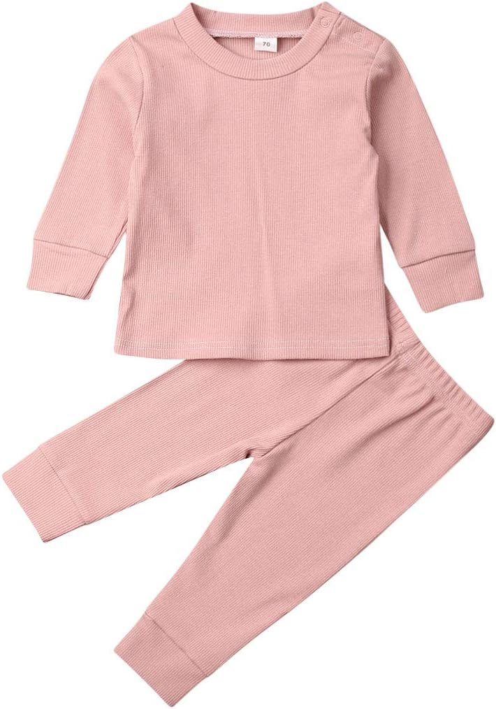 Opperiaya Baby Boys Girls Organic Cotton Soft Solid Sleepwear Tee+Pants 2pcs Pajama Set Sleeper Outfit