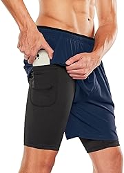 TSLA Men's 2 in 1 Active Running Shorts, Quick Dry