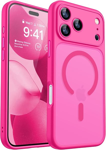 CANSHN Magnetic Shockproof for iPhone 17 Pro Max Case, Hot Pink | Full Camera Protection, Compatible with MagSafe, Translucen