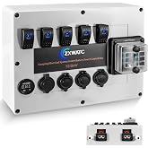 12V/24V Battery Power Control Box for RVs Camper with Fuse Panel &amp; Switches | 5 Rocker Switches, Dual Anderson Connectors, USB Charging Ports, LED Voltmeter, Waterproof Circuit Protection Design