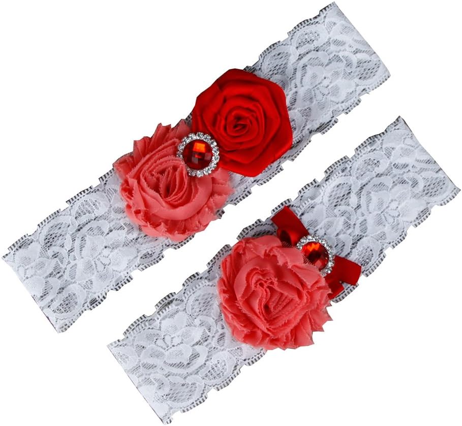 HETOINY Wedding Garter, Lace Floral Bridal Garters Set with Rhinestone and Pearl