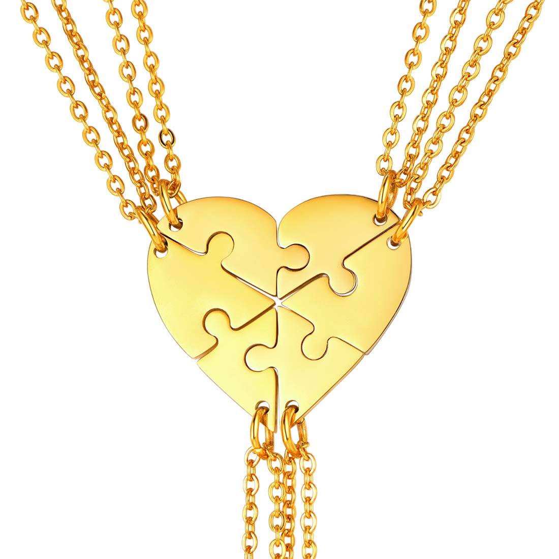U7 Heart Jigsaw Pendant Necklace & Chain, 6 Pieces Blank Puzzle Pendants Make Up A Heart, 6 Piece Suit Necklace, BFF Necklace, Gold Plated Stainless Steel Gift Jewellery Necklace — image 1