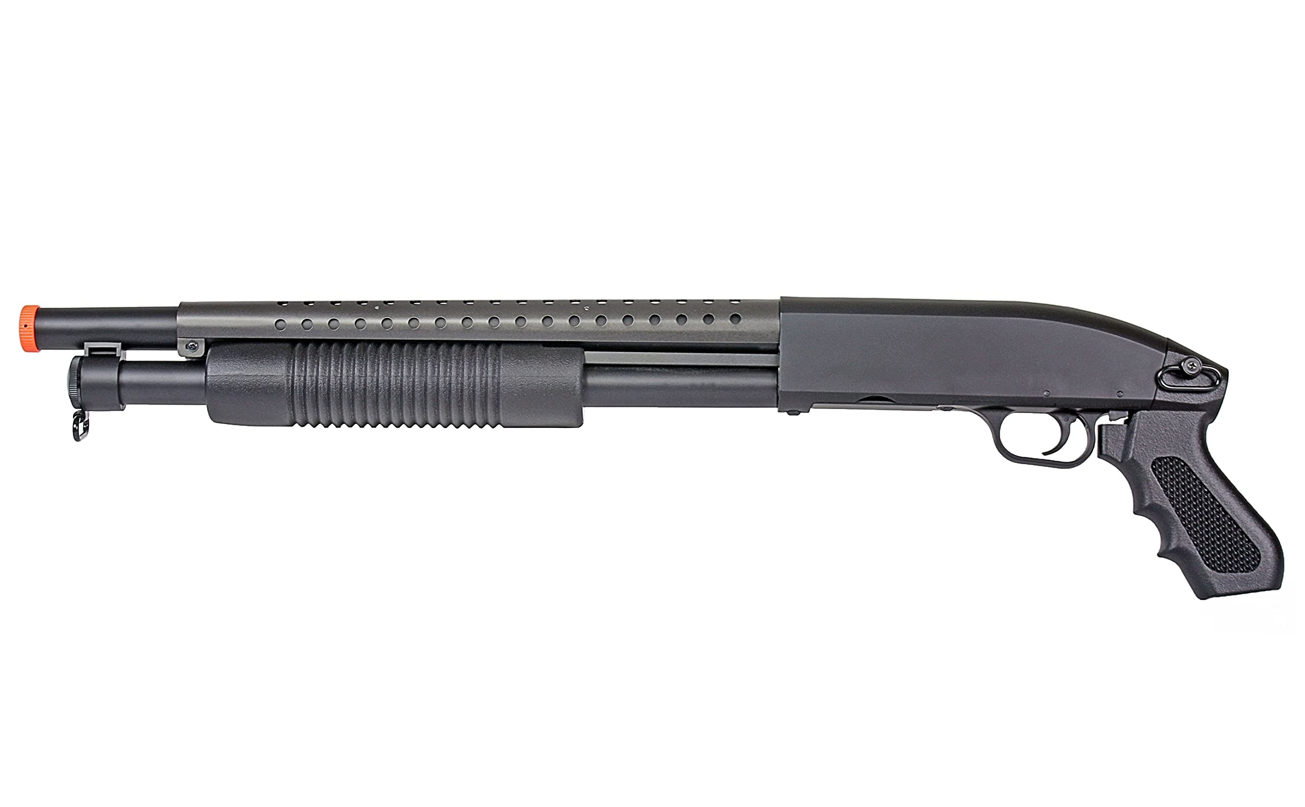 BBTac Airsoft Escopeta M58B Bomba Acción Resorte Pistola Airsoft Shorty Negro Táctico Puerta Breacher No Stock