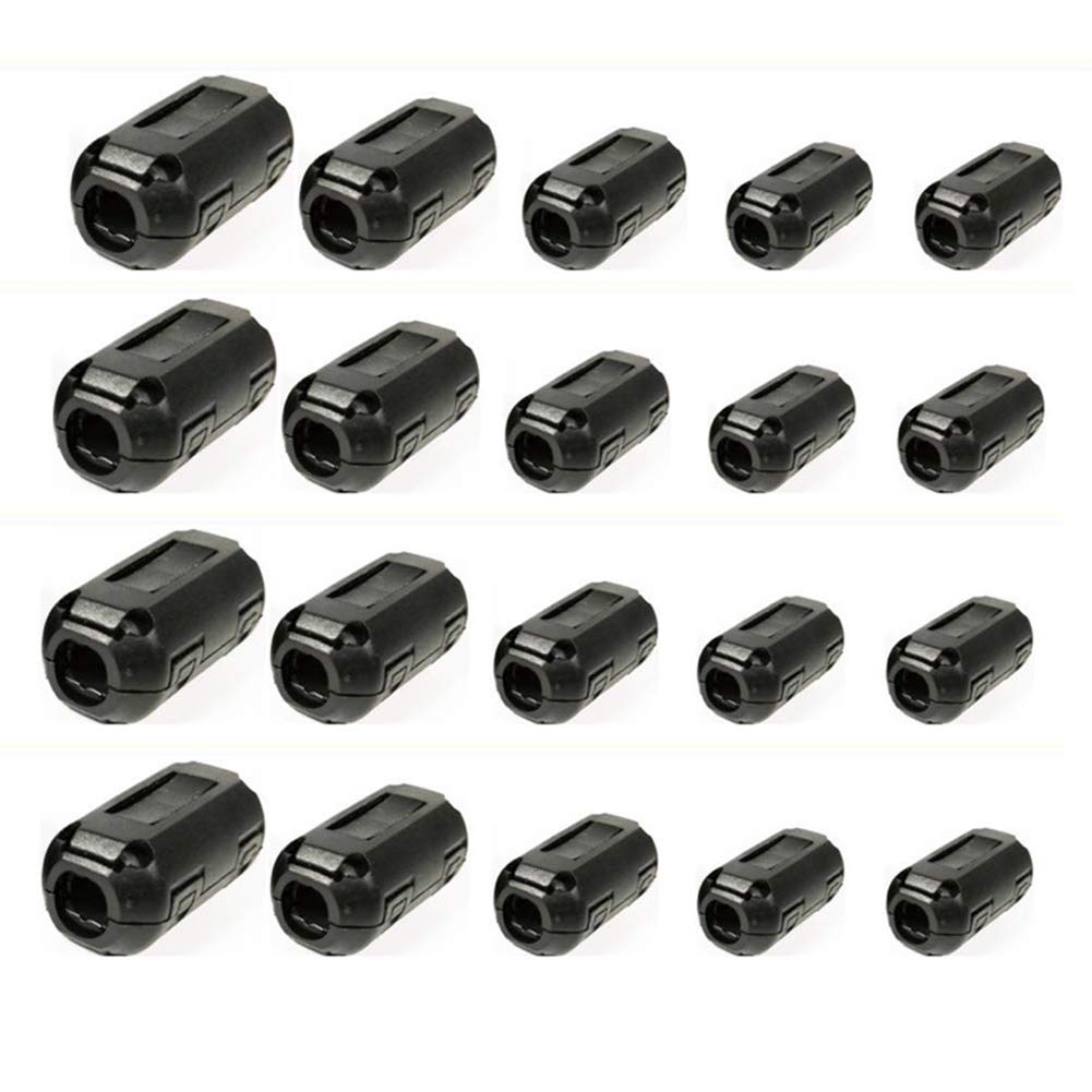 20pcs Clip-on Ferrite Chokes Ring Core RFI EMI Noise Suppressor High-frequency Filter Clips Clamp Bead Anti-interference for USB Data Loudspeaker Cable 3.5mm, 5mm, 7mm, 9mm, 13mm Each of 4 PCS