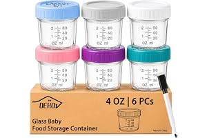 Dehov 6-Piece Glass Baby Food Containers With Lids,4 OZ Small Glass Freezer Safe Baby Food Storage Jars,Leak Proof Baby Food Grade Puree Containers