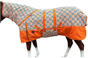 HILASON 1200D Winter Waterproof Poly Horse Hood Turnout Neck Blanket Belly Wrap Floral Motif | Horse Blanket | Horse Turnout 