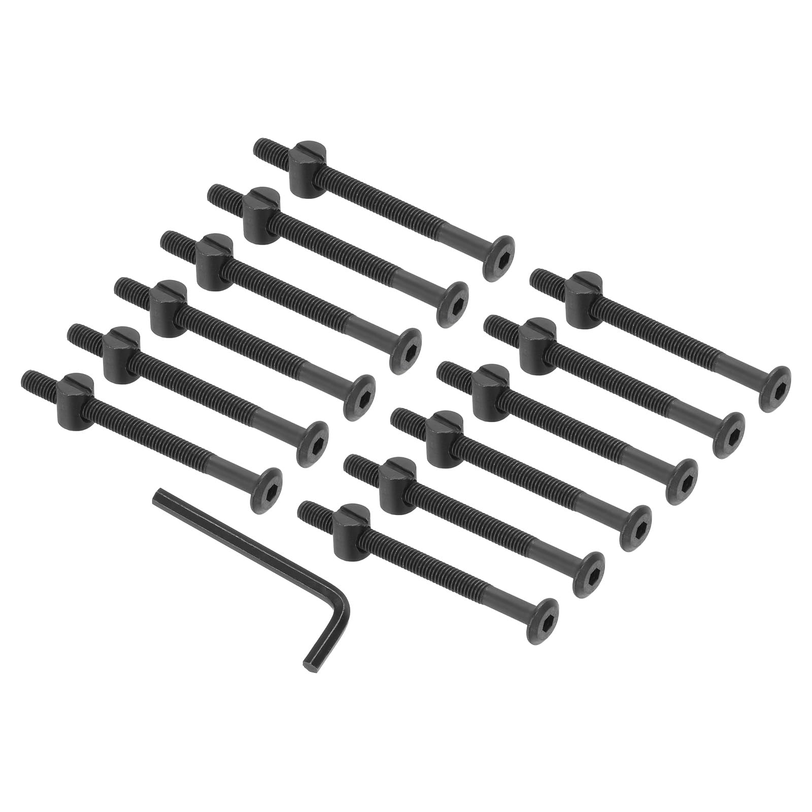 PATIKIL M6 x 75mm Bunk Bed Bolts, 12 Pack Hex Drive Socket Cap Barrel Screws Bolt Nuts Assortment Kit with 1Pcs Wrench for Furniture Bed, Black