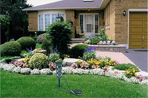 image for Bopie Outdoor Power Stake with Safety Flip Cover, 10ft Cord Power Stri