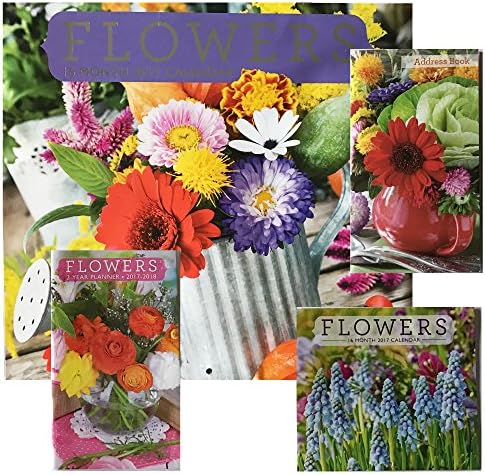 16-Months 2017 4-Piece Gift Set: Includes Annual Wall Photo Calendar, Mini Calendar, 2 Year Planner, Address Book (Flowers)