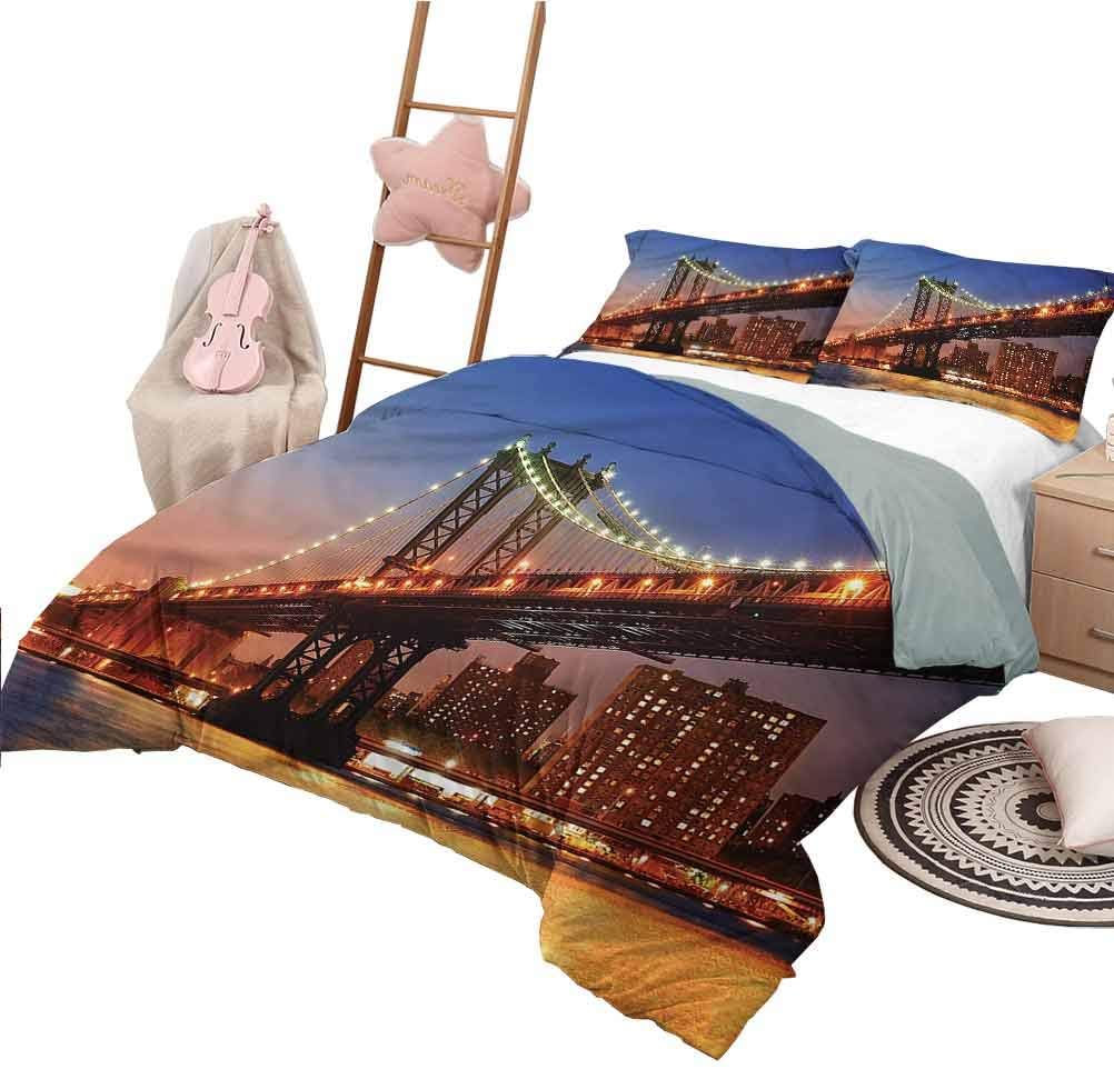 Quilt Set for Kids Queen Size New York Comfy Bedding Extra Lightweight Modern Manhattan Bridge at Night