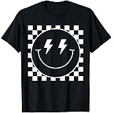 Vintage White Checkered Smile Face Shirt Cute Smiling Face T-Shirt