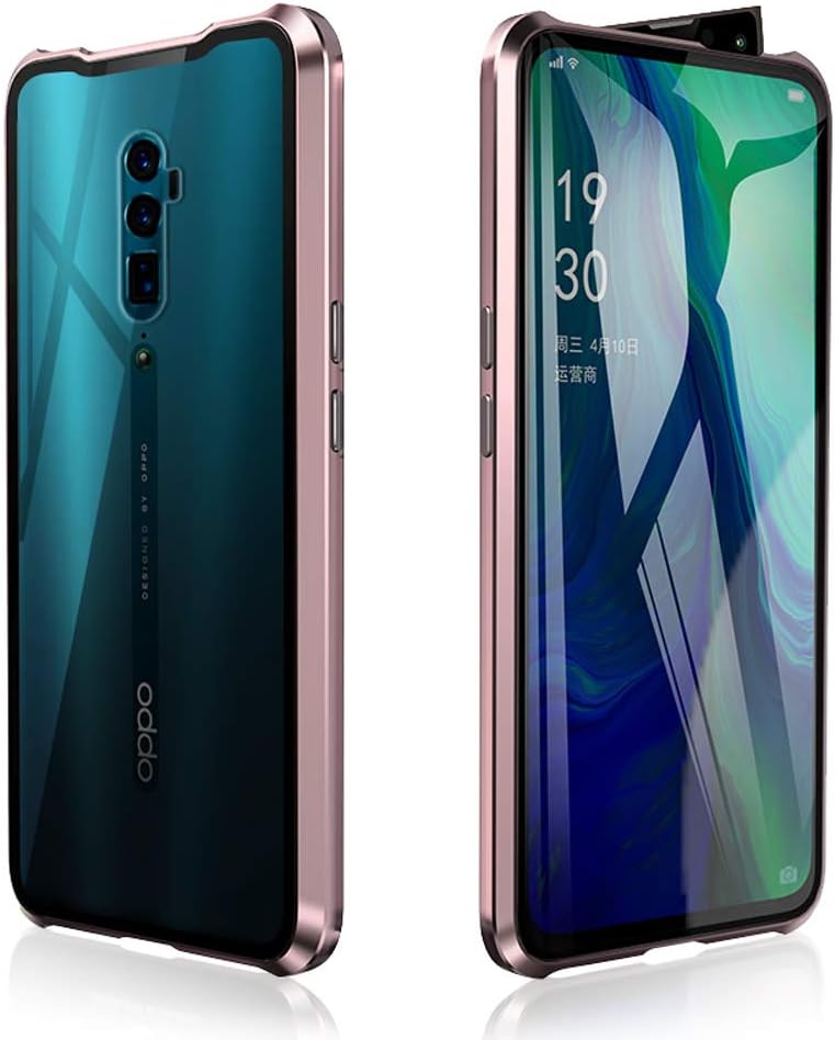 JUNHENG Case for Oppo Reno 10X Zoom Cover Magnetic Adsorption Tech Front Back Tempered Glass Unibody Design Powerful Magnets Built-in Frame 360 Degree Protection Shockproof Metal Flip Cover, Pink