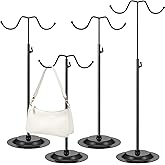 LOSYHU 4 Pcs Purse Display Stand Adjustable Height Handbag Display Stand Metal Handbag Stand Holder Double Hook Purse Holder Stand for Home Store Boutique Counter, Black