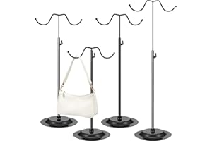LOSYHU 4 Pcs Purse Display Stand Adjustable Height Handbag Display Stand Metal Handbag Stand Holder Double Hook Purse Holder Stand for Home Store Boutique Counter, Black