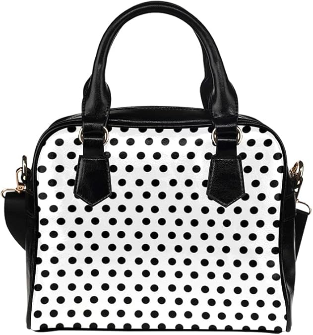 Custom Black White Dots Novelty PU Leather Purse Handbags Shoulder
