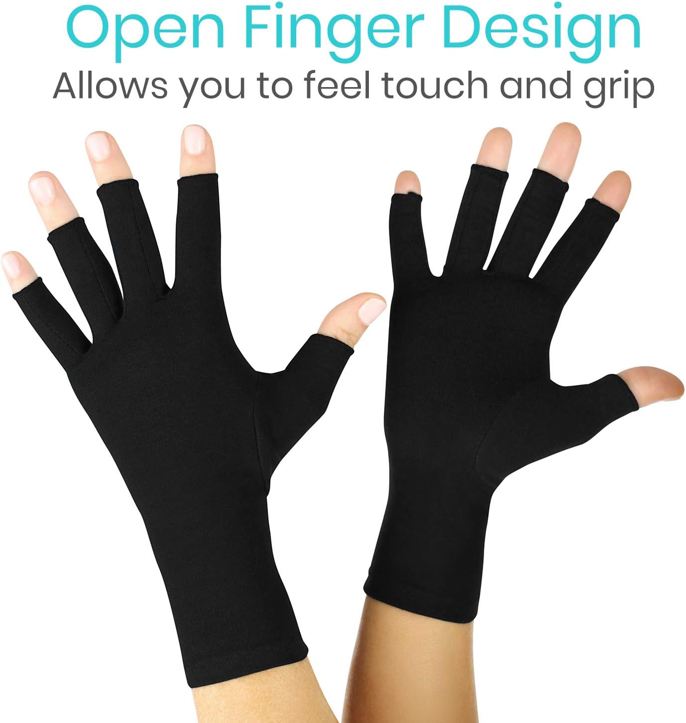 Vive Rheumatoid Arthritis Gloves - Men and Women Fingerless Compression Wrap for Hand Pain and Osteoarthritis - Black Hand Wrap for Arthritic Joint Symptom Relief - Open Finger Fit: Industrial & Scientific