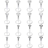 Mayhoop 16G 16Pcs Tragus Earrings Lip Rings Labret Studs Jeweled Cartilage Helix Earrings Flexible Clear Bar Medusa Piercing Retainer 6mm 8mm for Women Men