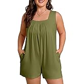 Eytino Women's Plus Size Jumpsuits Casual Sleeveless Short Overalls Pleated Front Rompers Summer Outfits(1X-5X)