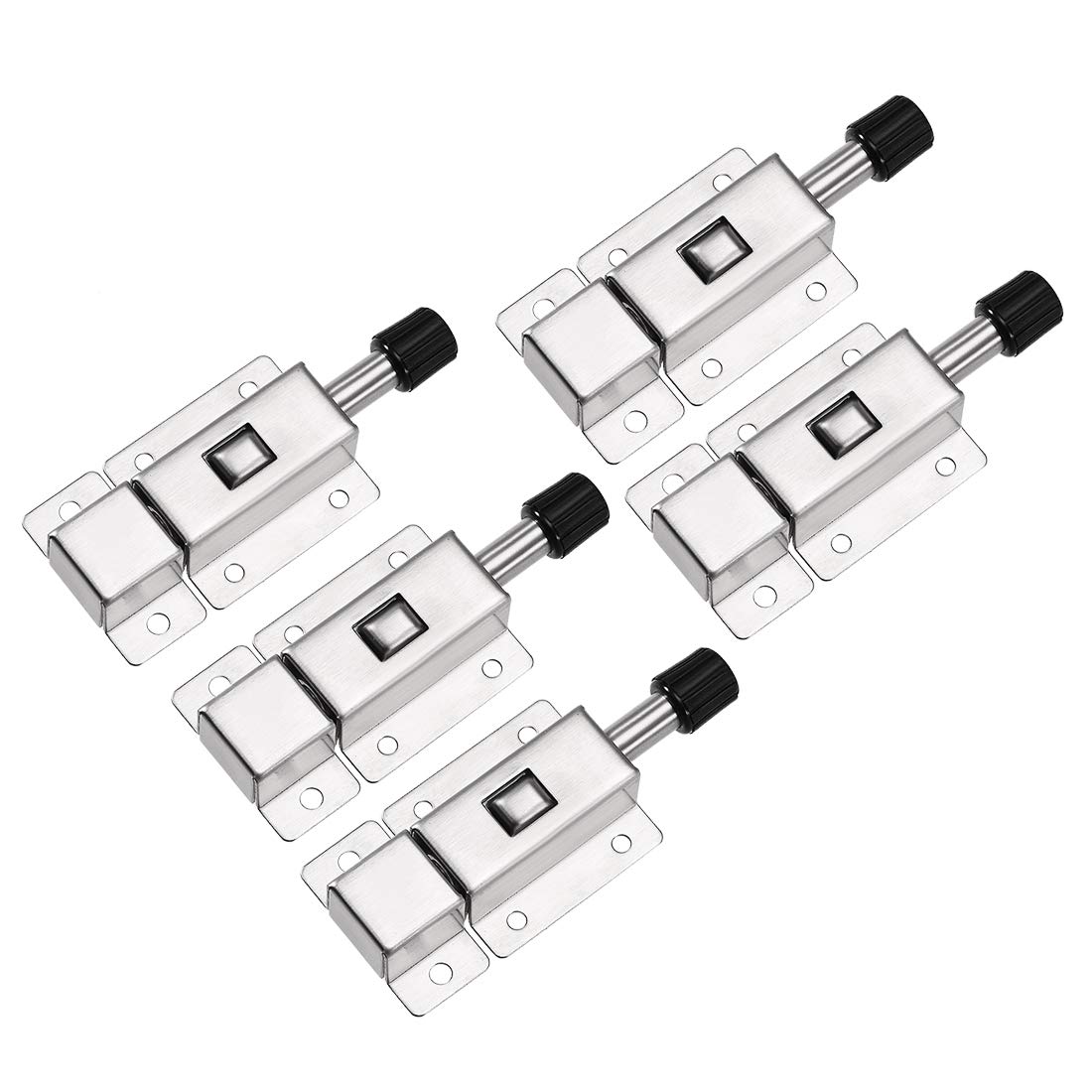 sourcing map Door Barrel Bolt, Stainless Steel Security Push Button Spring Loaded Latch, 5 Pcs