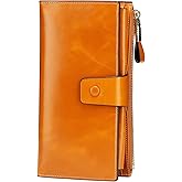 Itslife Womens Wallet Leather RFID Blocking Large Capacity Luxury Wax Genuine Clutch Wallet Ladies Card holder