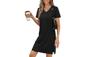 RUMIA Summer Dresses for Women 2026 Casual Sundresses Short Sleeve Split Hem Beach Vacation Clothes